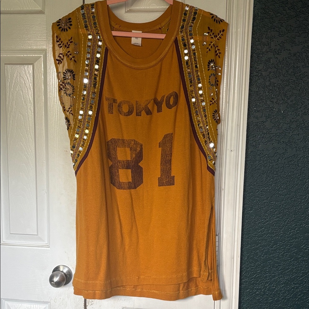 We The Free Mustard Embellished Tank Top